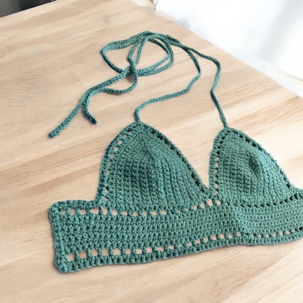 Jade Mist Crochet Bikini Crop Top Size Fits S/M